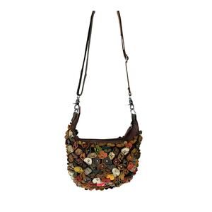 Genuine Leather Crossbody Shoulder Bag w/ Flowers & Studs